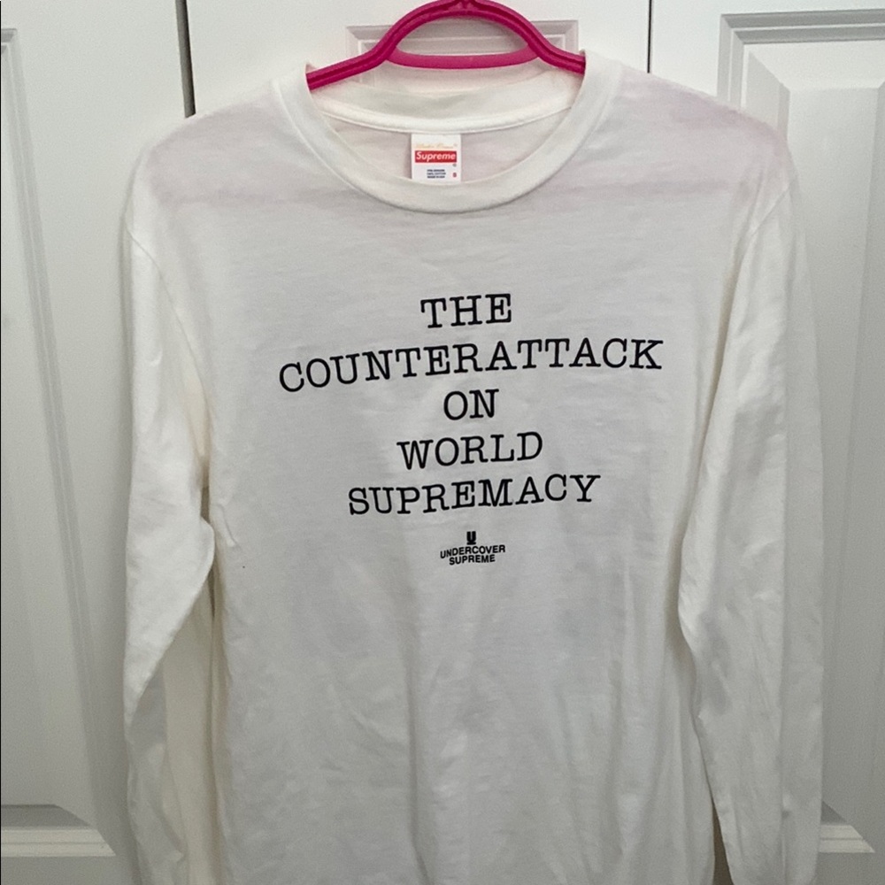 Supreme White Long Sleeve with Black Text